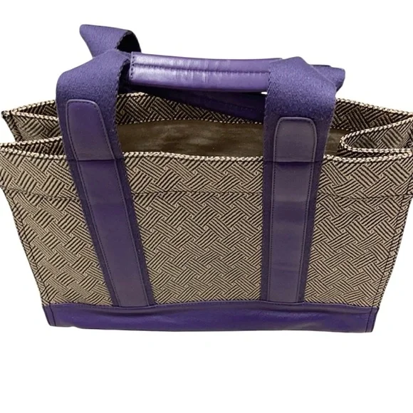 Tory Burch Jesse Tote Bag Purple and Beige - Picture 3 of 4